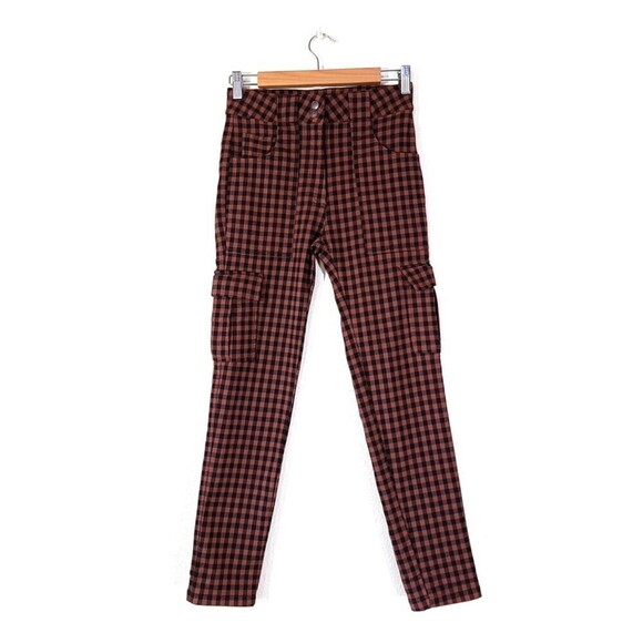 URBAN OUTFITTERS UO Elaine Checkered Skinny Cargo Pants Brown Black Grunge 4 y2k - Picture 1 of 12